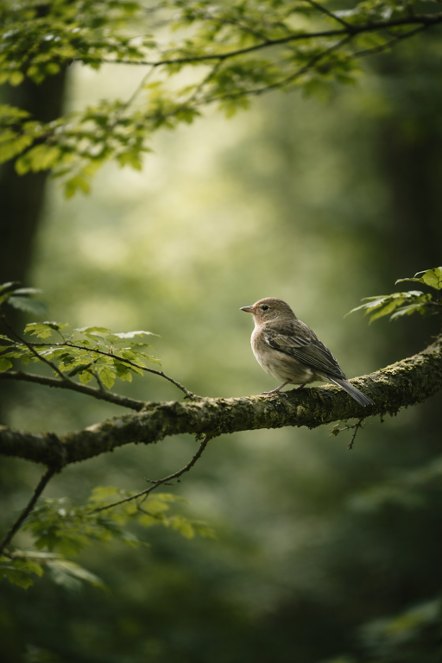 Ave en una rama del bosque